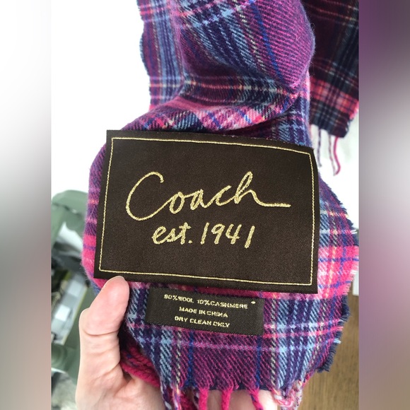 Coach | Wool and Cashmere Scarf | Pink, Purple, Plaid - Picture 2 of 5